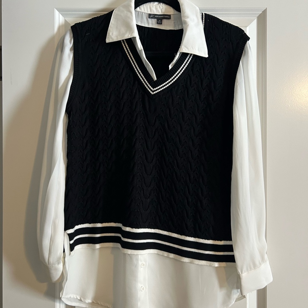 Adrianna Papell Black and White V-Neck Sweater